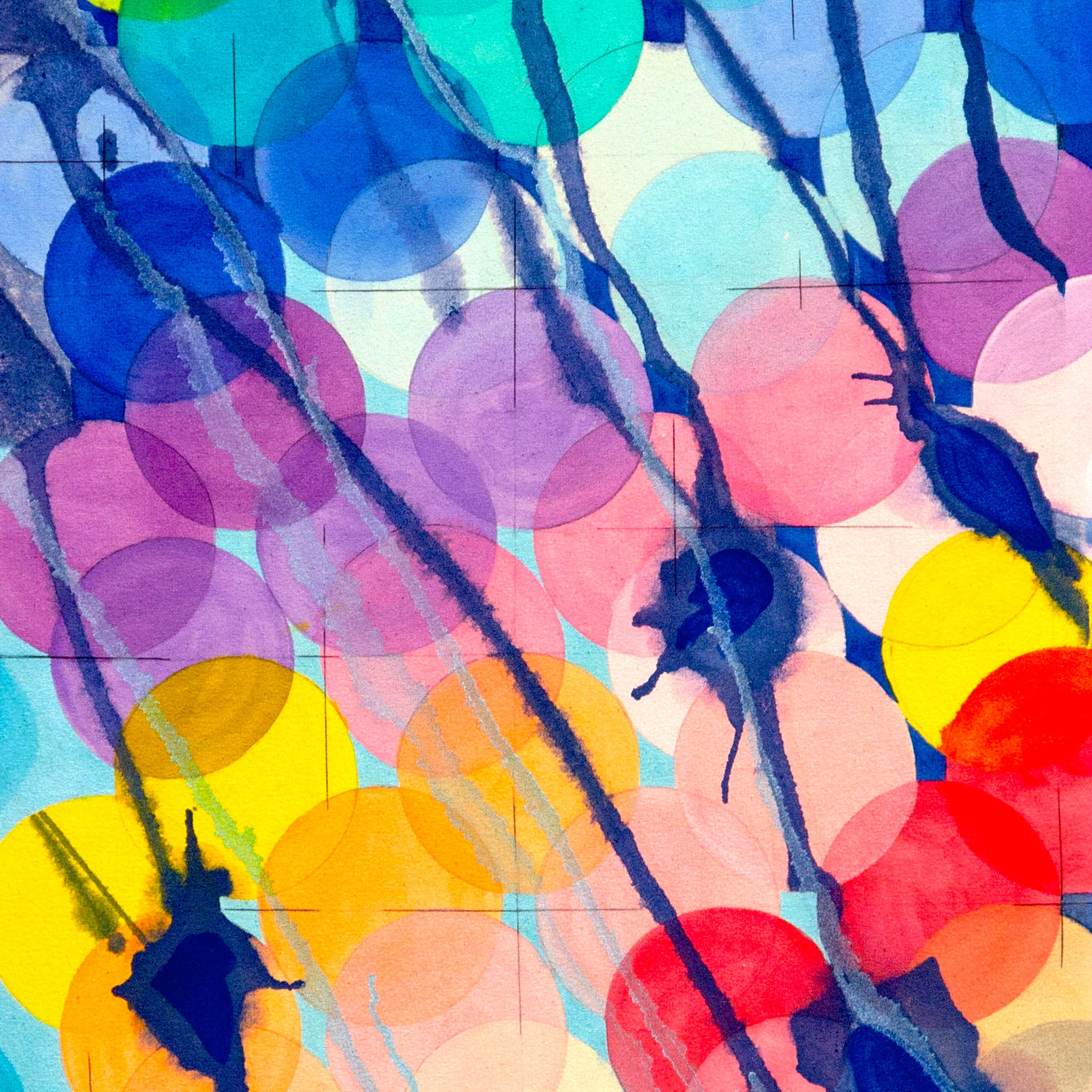 Colorful abstract pattern with circular shapes on a blue background