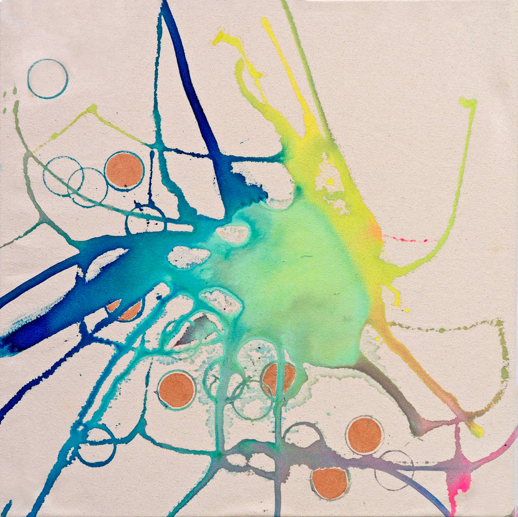 Abstract art with colorful splashes on a textured surface