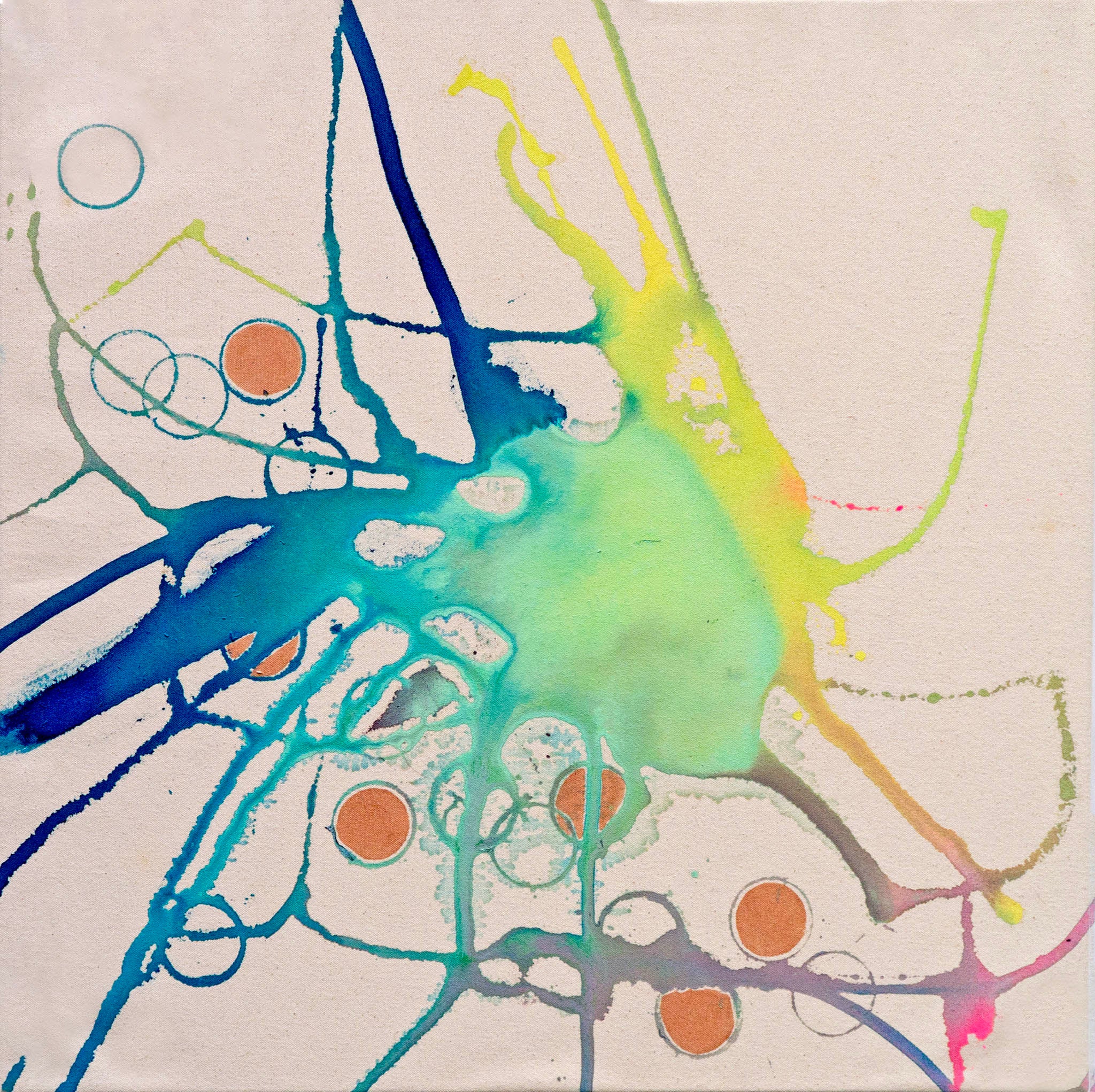 Abstract art with colorful splashes on a textured surface