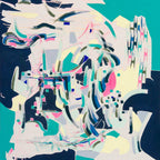 Abstract Art with dynamic movement with tones of green, yellow, pinks and blue