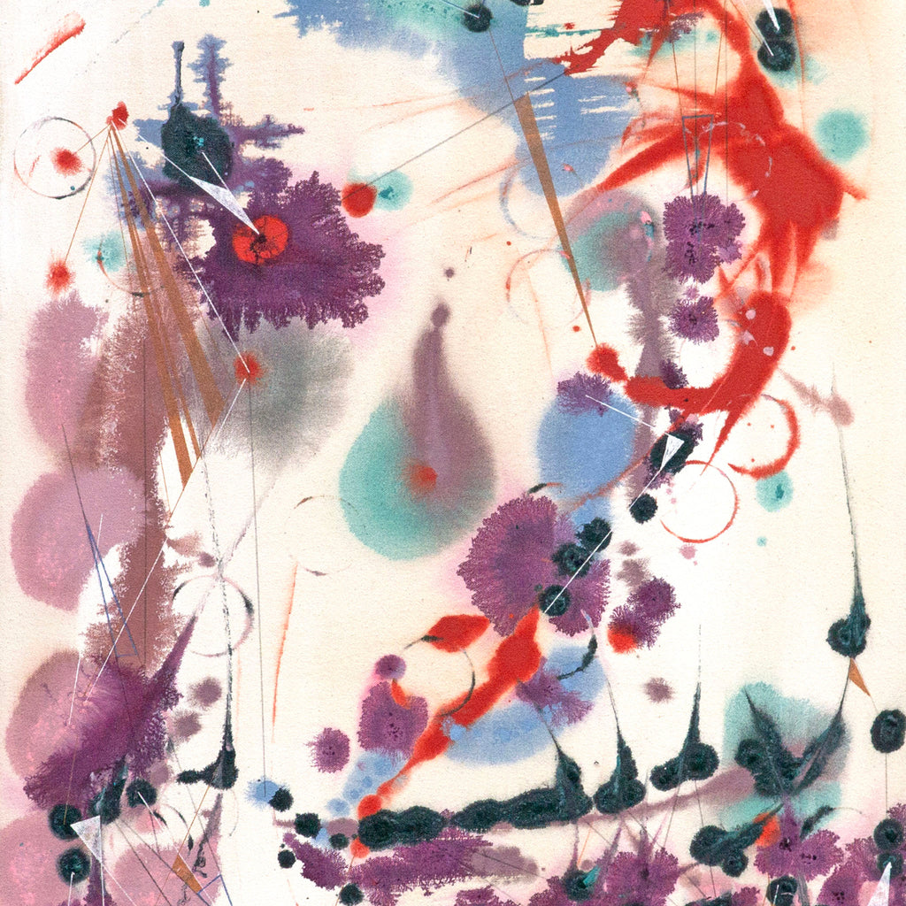 Abstract art with colorful splashes and shapes on a light background